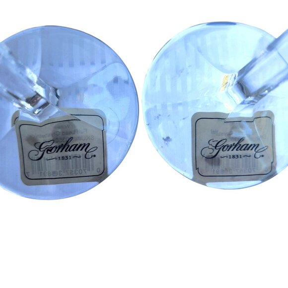 Gorham MM Primrose 8" Lead Crystal Wine Glasses Germany Retired Pattern Set of 2 - Picture 4 of 5